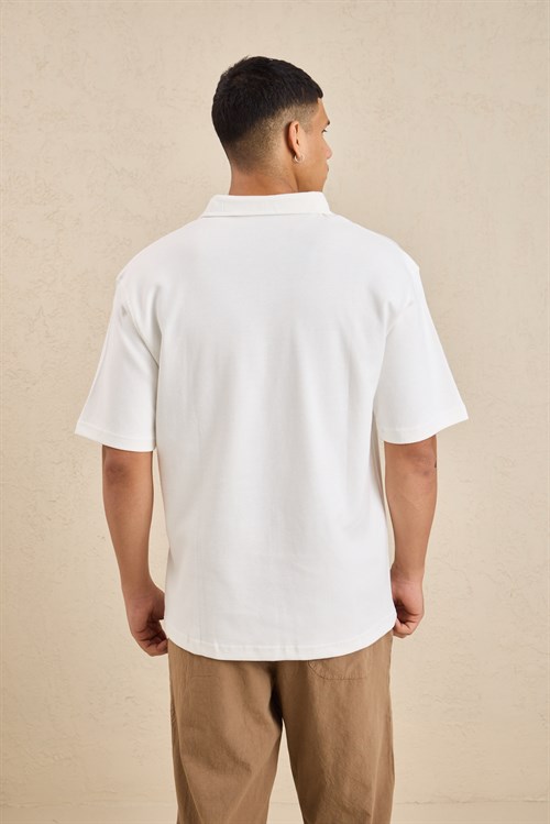 Wholesale Mens Ecru Relax Fit Interlock Polo Shirt