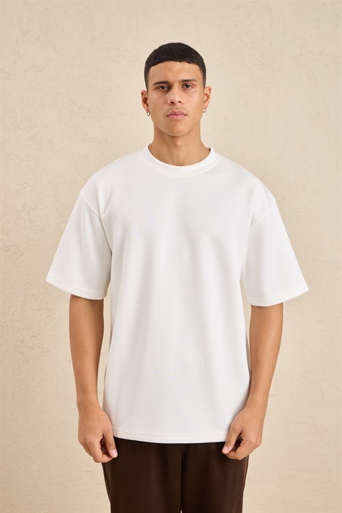 Wholesale Mens Ecru Relax Fit Interlock Crew-Neck T-Shirt