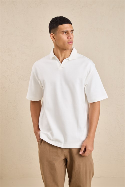 Wholesale Mens Ecru Relax Fit Interlock Polo Shirt