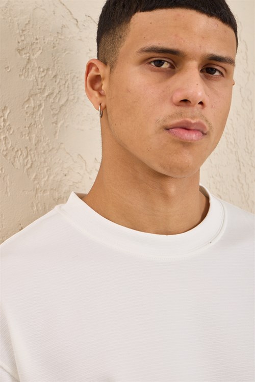 Wholesale Mens Ecru Relax Fit Interlock Crew-Neck T-Shirt