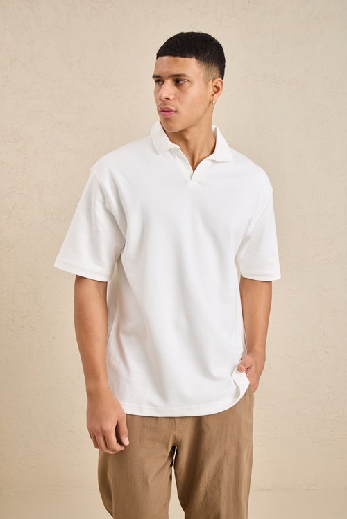 Wholesale Mens Ecru Relax Fit Interlock Polo Shirt