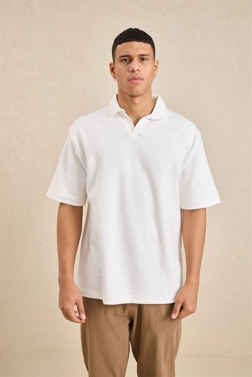Wholesale Mens Ecru Relax Fit Interlock Polo Shirt