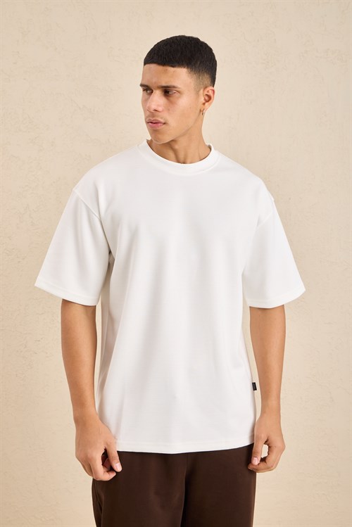 Wholesale Mens Ecru Relax Fit Interlock Crew-Neck T-Shirt