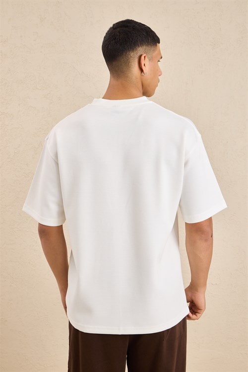 Wholesale Mens Ecru Relax Fit Interlock Crew-Neck T-Shirt