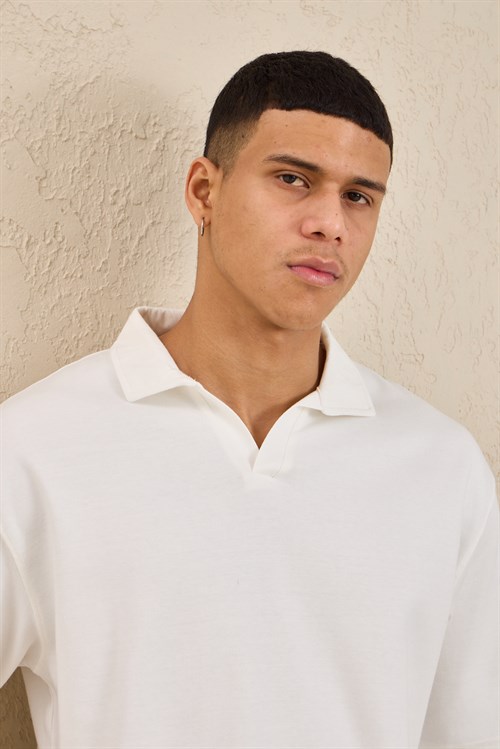 Wholesale Mens Ecru Relax Fit Interlock Polo Shirt