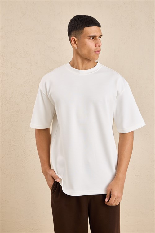 Wholesale Mens Ecru Relax Fit Interlock Crew-Neck T-Shirt