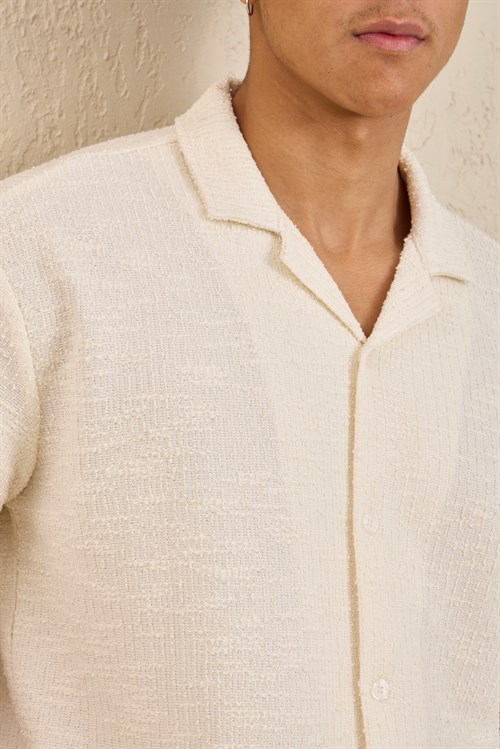 Wholesale Mens Ecru Resort Collar Slub Knit Shirt