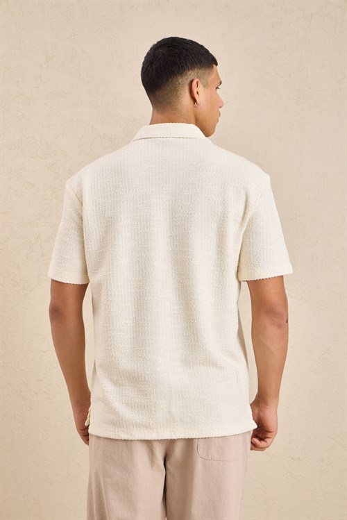 Wholesale Mens Ecru Resort Collar Slub Knit Shirt