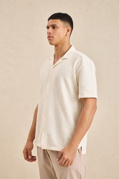Wholesale Mens Ecru Resort Collar Slub Knit Shirt