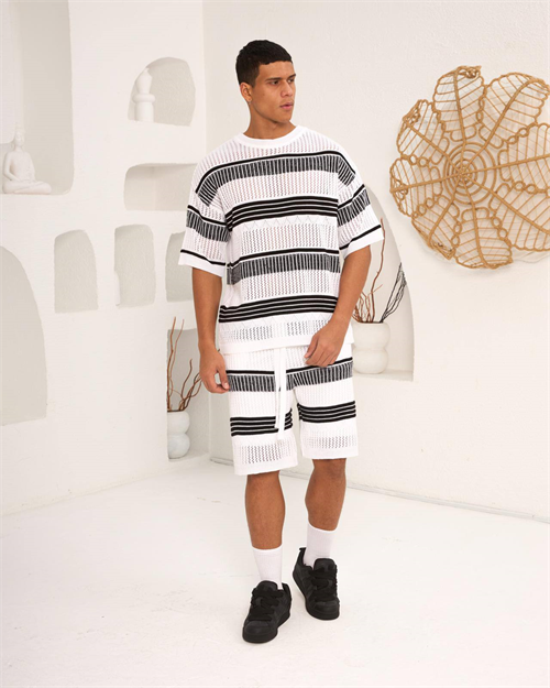 Wholesale Mens Ecru T-Shirt and Shorts Set