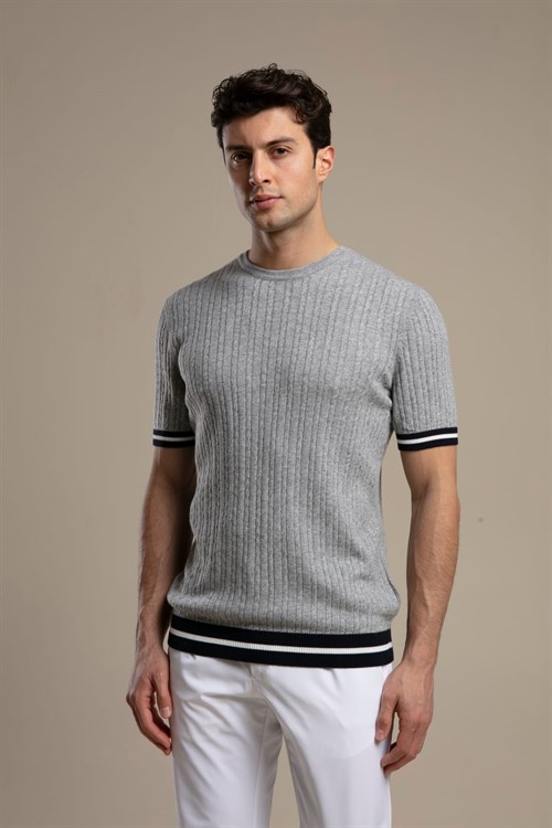 Wholesale Mens Gray Knit Crew-Neck T-Shirt