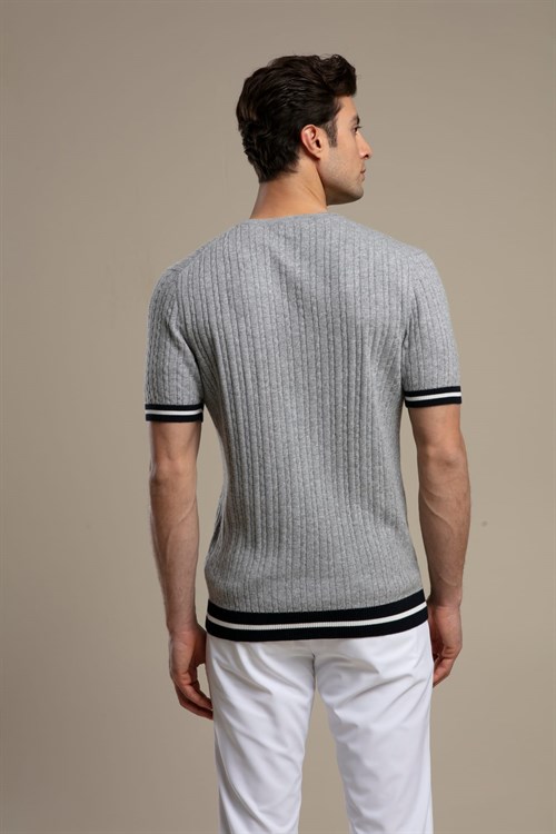 Wholesale Mens Gray Knit Crew-Neck T-Shirt