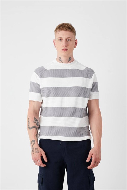 Wholesale Mens Gray Knit Crew-Neck T-Shirt