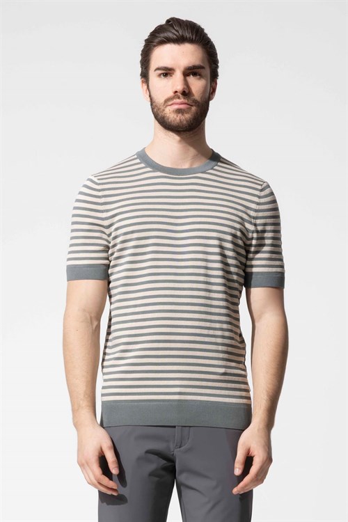 Wholesale Mens Gray Knit Crew-Neck T-Shirt