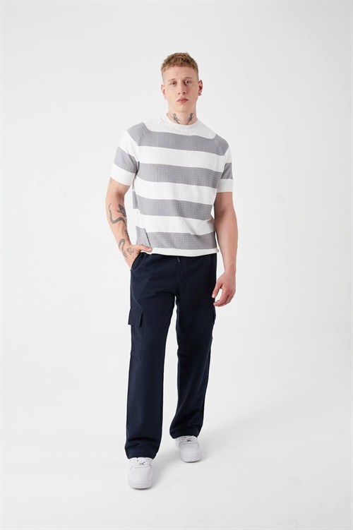 Wholesale Mens Gray Knit Crew-Neck T-Shirt