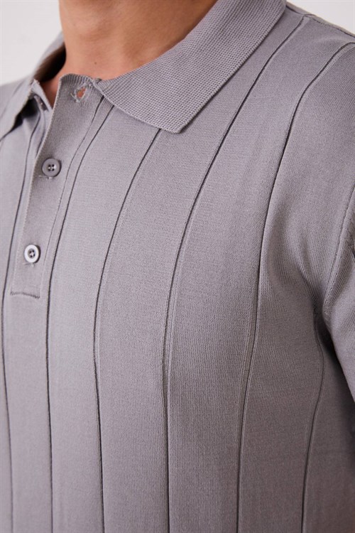 Wholesale Mens Gray Knit Polo T-Shirt