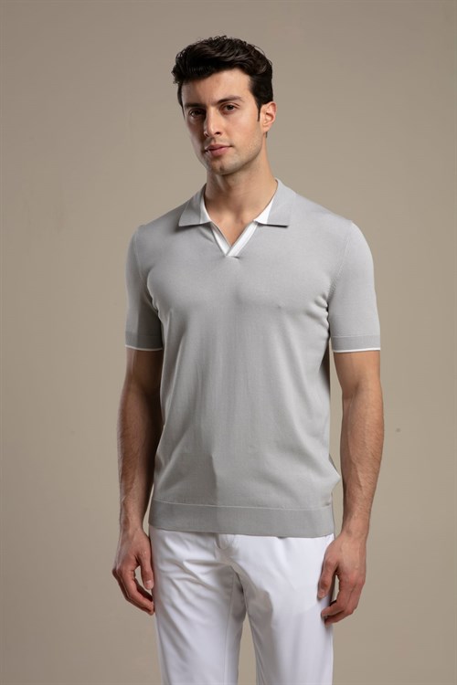 Wholesale Mens Gray Knit Polo T-Shirt