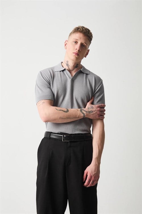 Wholesale Mens Gray Knit Polo T-Shirt