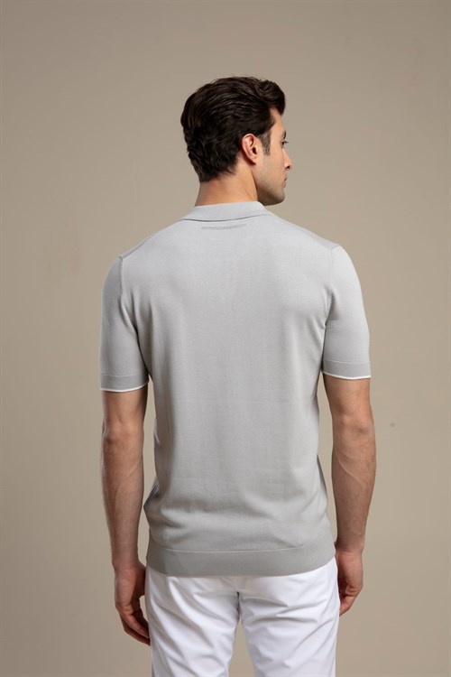 Wholesale Mens Gray Knit Polo T-Shirt