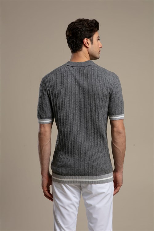 Wholesale Mens Gray Knit Polo T-Shirt