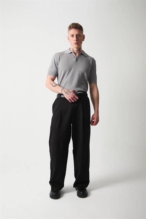 Wholesale Mens Gray Knit Polo T-Shirt