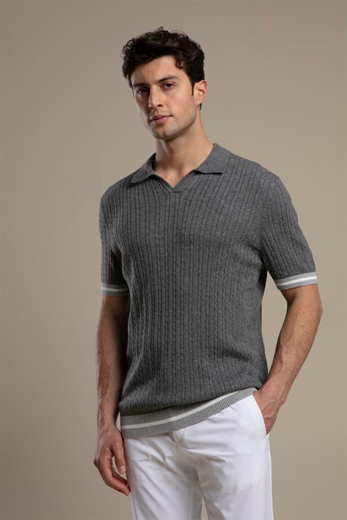 Wholesale Mens Gray Knit Polo T-Shirt