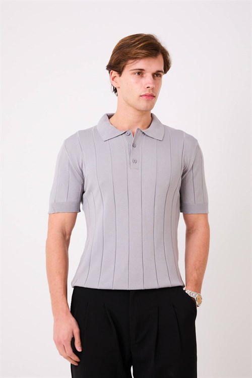 Wholesale Mens Gray Knit Polo T-Shirt
