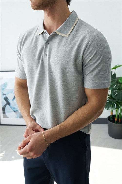 Wholesale Mens Gray Melange Polo T-Shirt