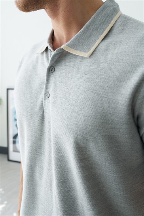 Wholesale Mens Gray Melange Polo T-Shirt