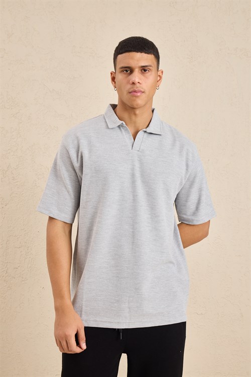 Wholesale Mens Gray Melange Regular Fit Polo Shirt