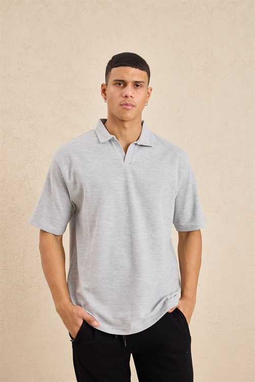 Wholesale Mens Gray Melange Regular Fit Polo Shirt