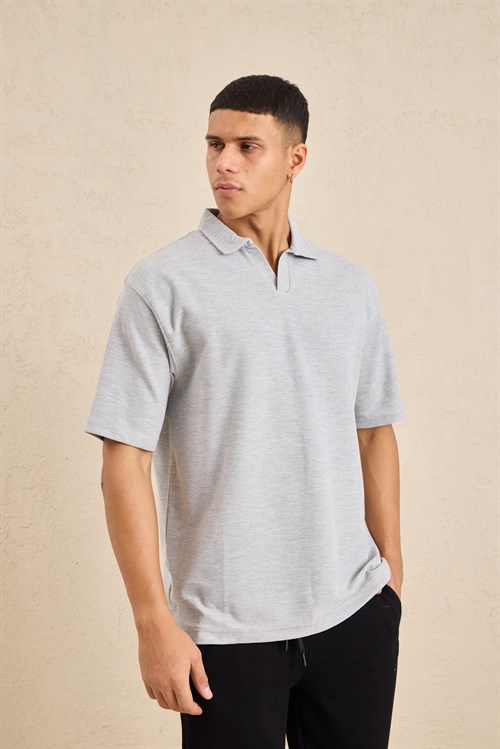 Wholesale Mens Gray Melange Regular Fit Polo Shirt