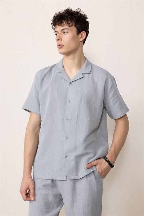 Wholesale Mens Gray Muslin Resort Collar Shirt