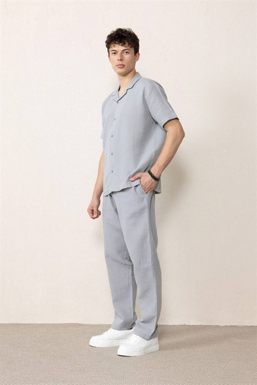 Wholesale Mens Gray Muslin Resort Collar Shirt
