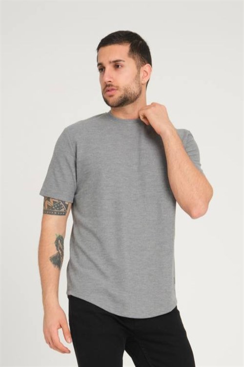 Wholesale Mens Gray Regular Fit Double-Knit Crew-Neck T-Shirt