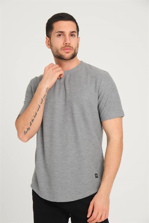 Wholesale Mens Gray Regular Fit Double-Knit Crew-Neck T-Shirt
