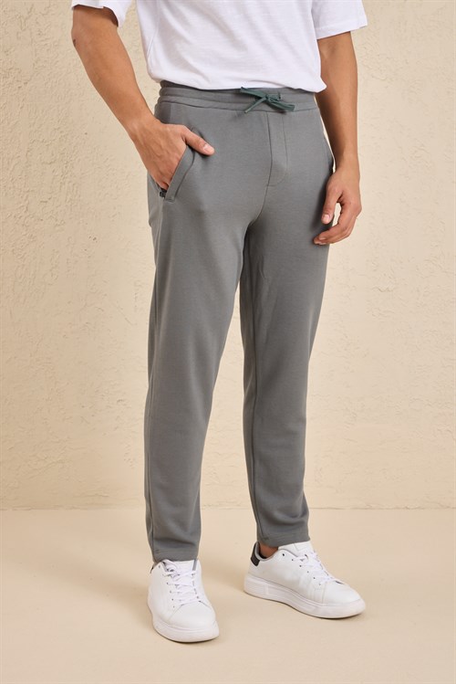 Wholesale Mens Gray Regular Fit Pique Fabric Sweatpants