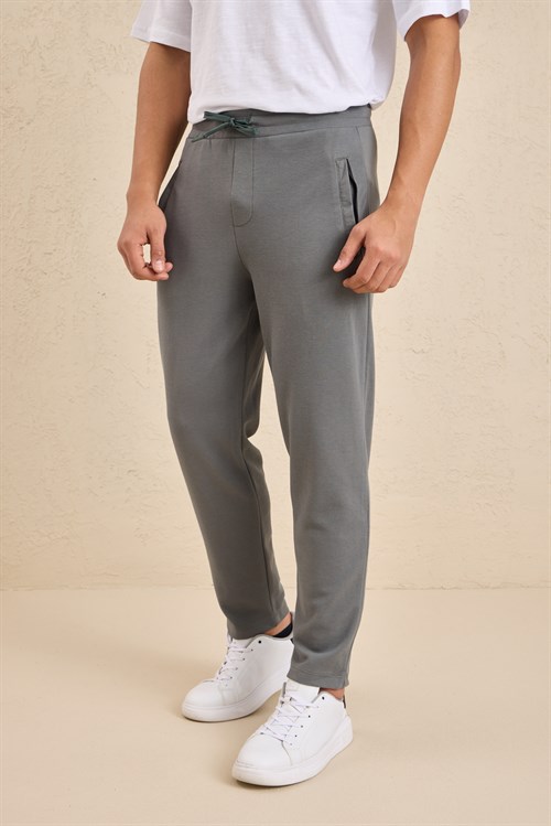 Wholesale Mens Gray Regular Fit Pique Fabric Sweatpants