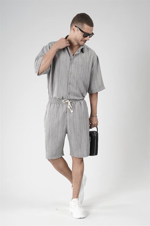 Wholesale Mens Gray Shirt and Shorts Set