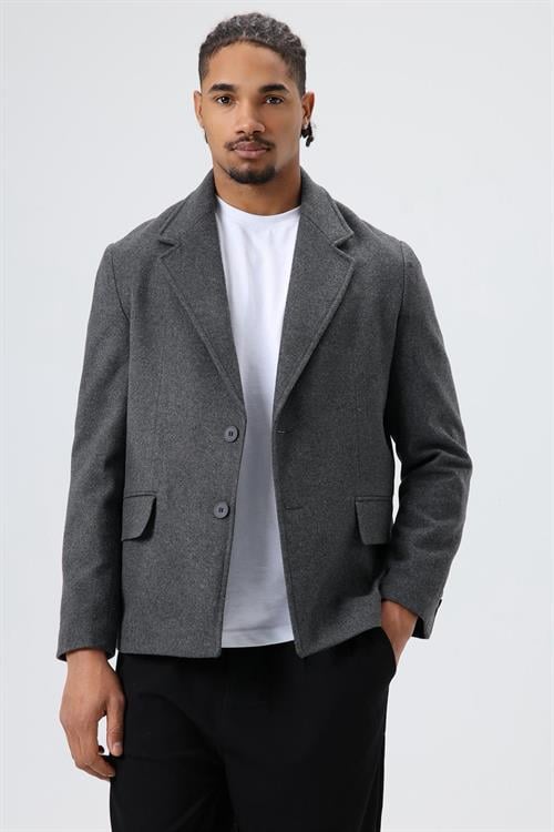 Wholesale Mens Gray Short Coat with Flap Pockets