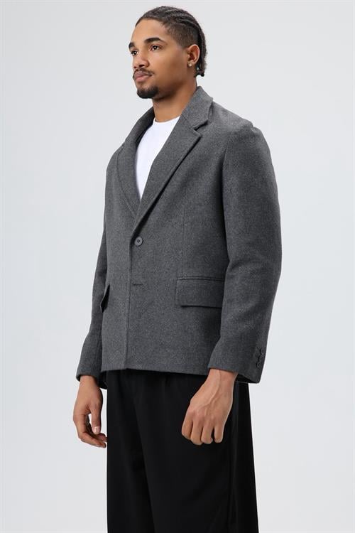 Wholesale Mens Gray Short Coat with Flap Pockets