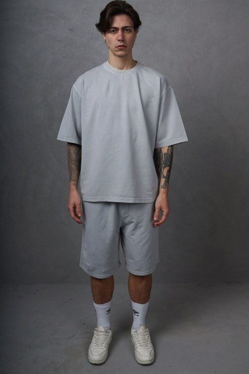 Wholesale Mens Gray T-Shirt and Shorts Set