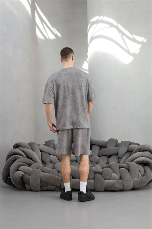 Wholesale Mens Gray T-shirt and Shorts Set