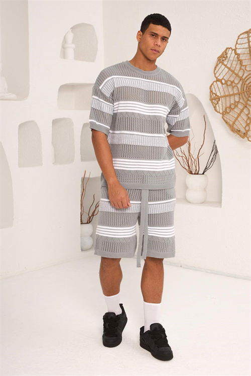 Wholesale Mens Gray T-Shirt and Shorts Set