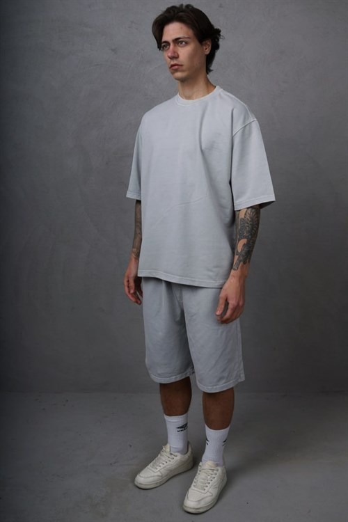 Wholesale Mens Gray T-Shirt and Shorts Set