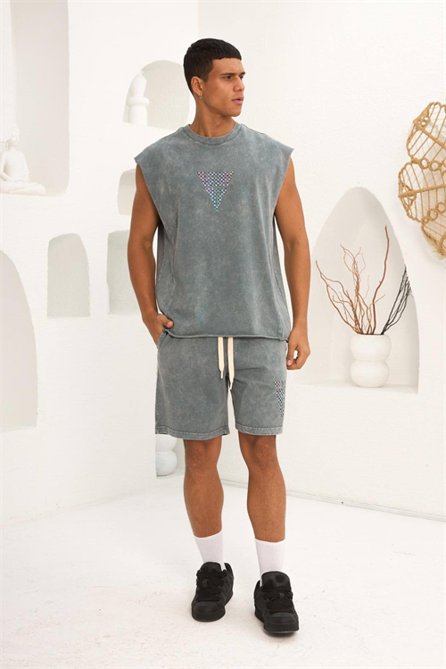 Wholesale Mens Gray T-Shirt and Shorts Set