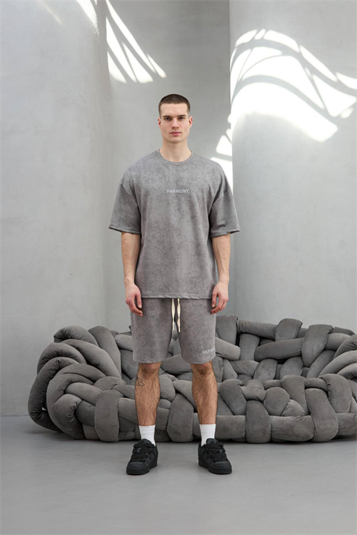 Wholesale Mens Gray T-shirt and Shorts Set