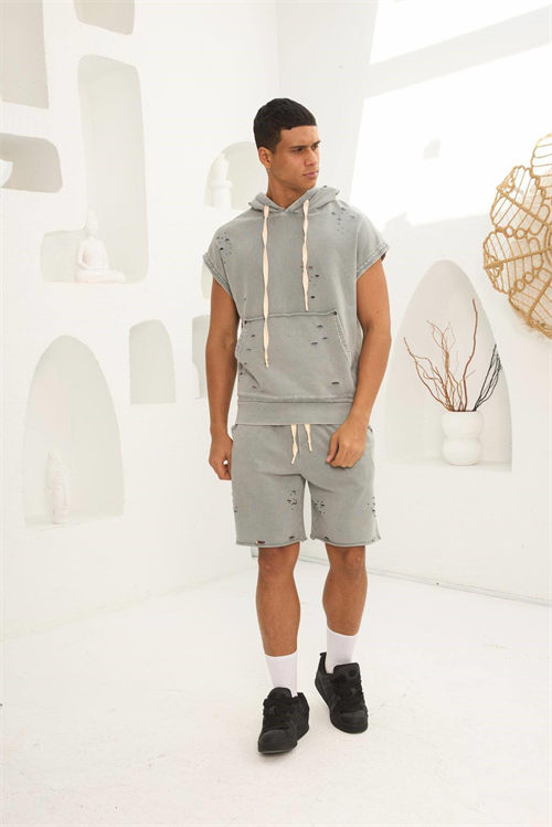 Wholesale Mens Gray T-Shirt and Shorts Set