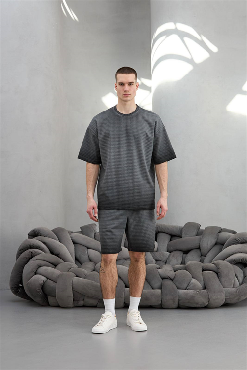 Wholesale Mens Gray T-shirt and Shorts Set