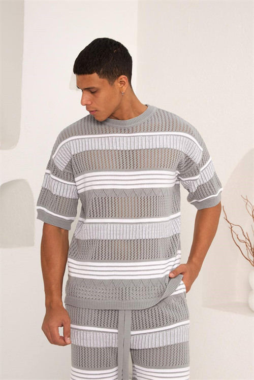 Wholesale Mens Gray T-Shirt and Shorts Set